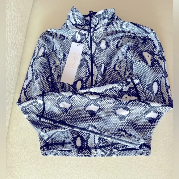 Adam Selman Python print cropped top sweatshirt zipper S $180 NEW - Picture 10 of 10